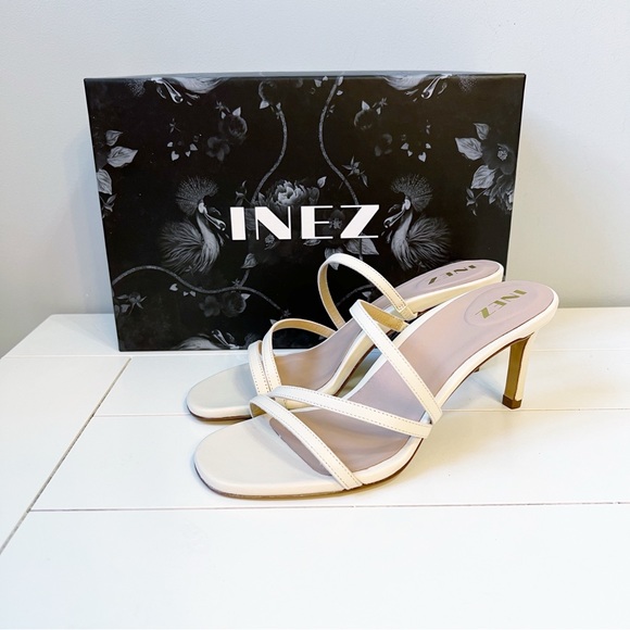 Inez Sofia Leather Strappy Slide Sandals Crema Size 7 - Picture 1 of 13